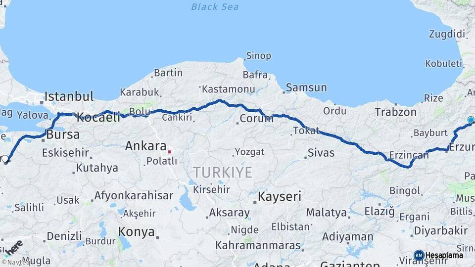 Erzurum Oltu Balıkesir Arası Kaç Km - Yol Haritası