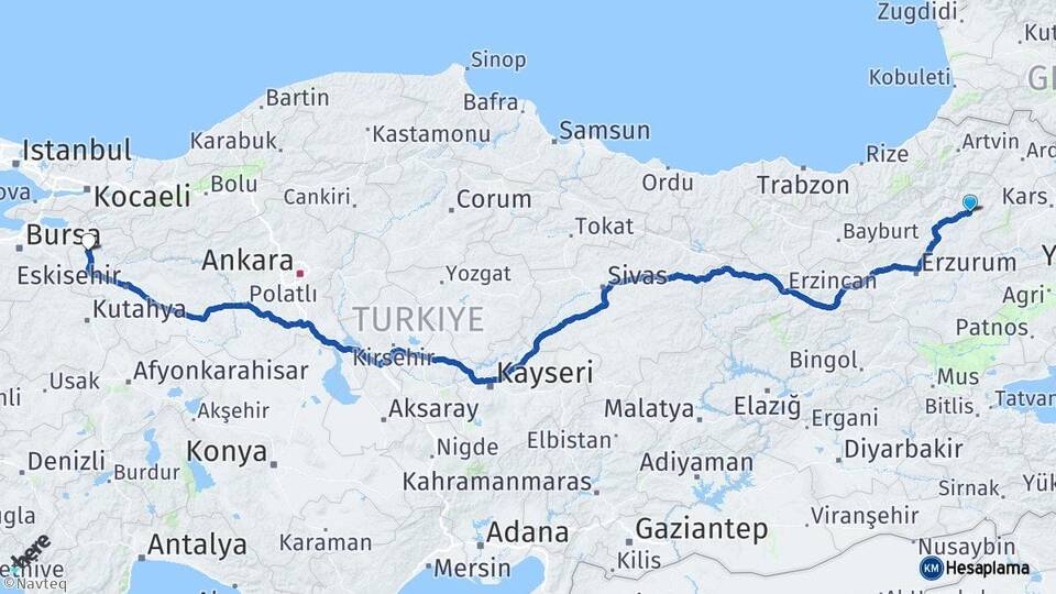 Erzurum Oltu Bilecik Arası Kaç Km - Yol Haritası
