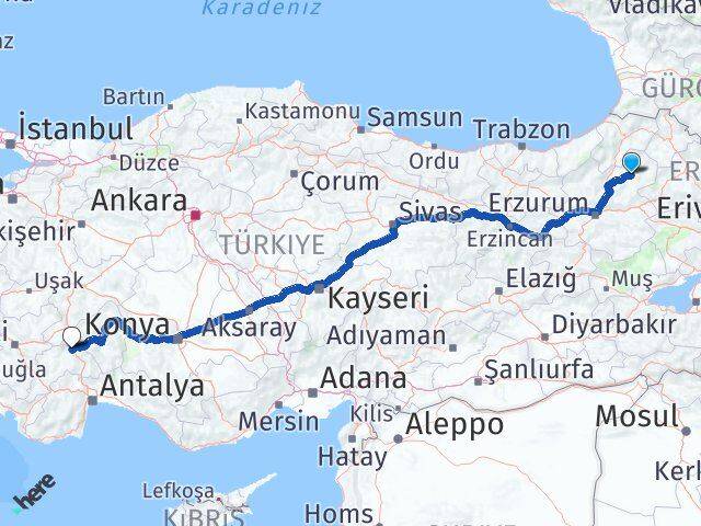 Erzurum Oltu Burdur Arası Kaç Km - Yol Haritası