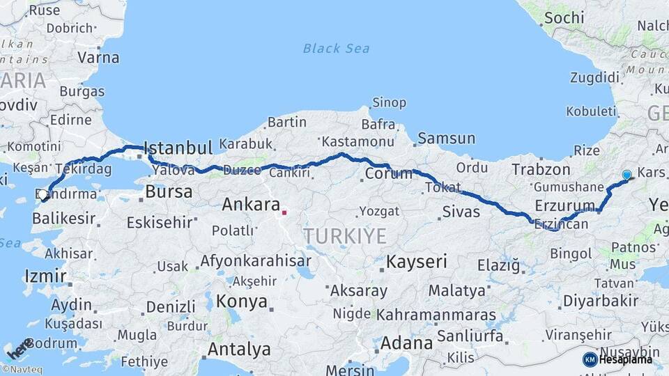 Erzurum Oltu Çanakkale Arası Kaç Km - Yol Haritası