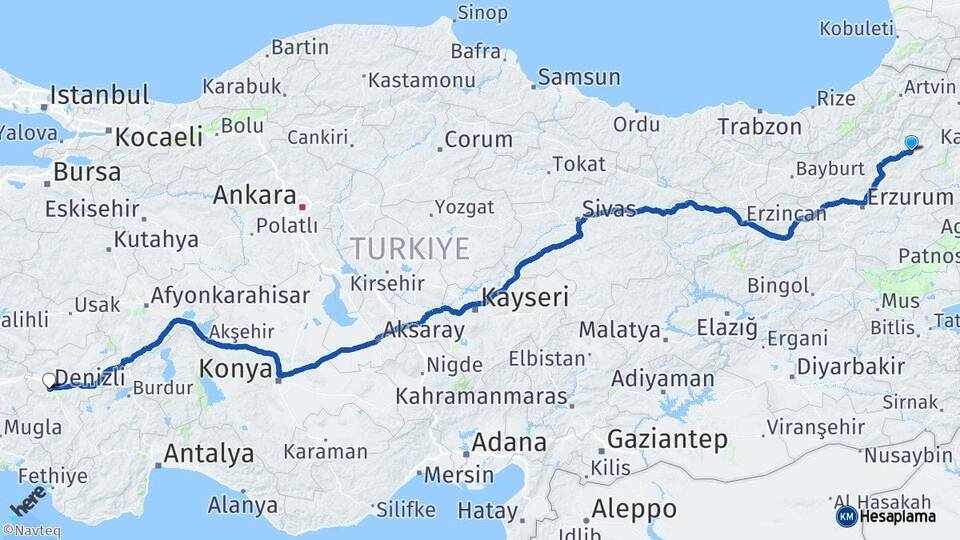 Erzurum Oltu Denizli Arası Kaç Km - Yol Haritası