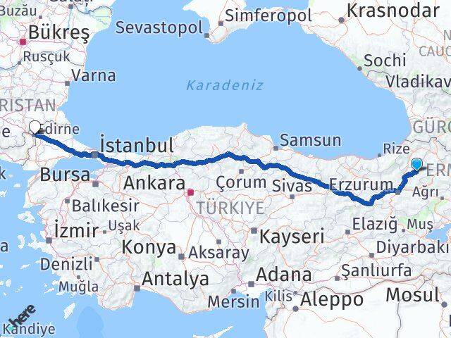 Erzurum Oltu Edirne Arası Kaç Km - Yol Haritası