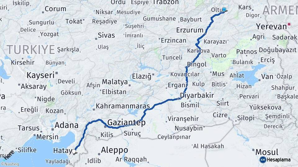 Erzurum Oltu Hatay Arası Kaç Km - Yol Haritası