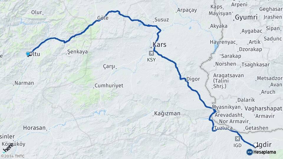 Erzurum Oltu Iğdır Arası Kaç Km - Yol Haritası