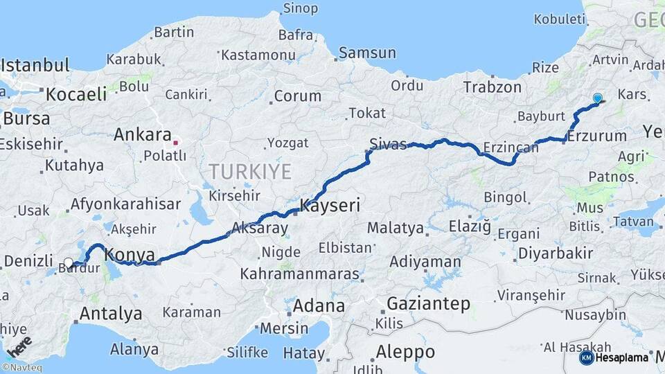 Erzurum Oltu Isparta Arası Kaç Km - Yol Haritası
