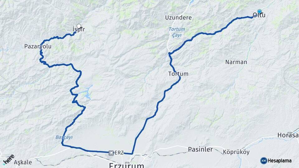 Erzurum Oltu İspir Arası Kaç Km - Yol Haritası