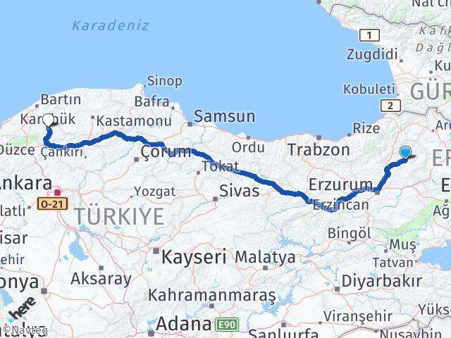 Erzurum Oltu Karabük Arası Kaç Km - Yol Haritası