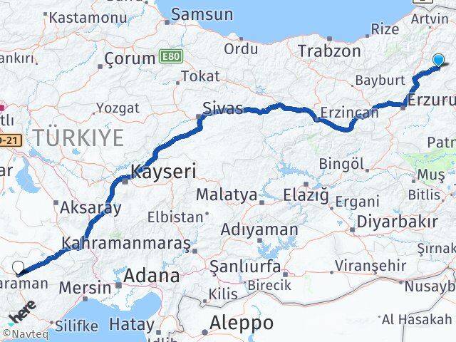 Erzurum Oltu Karaman Arası Kaç Km - Yol Haritası