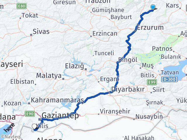 Erzurum Oltu Kilis Arası Kaç Km - Yol Haritası