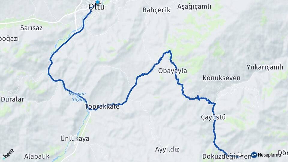 Erzurum Oltu Nüğürcük Oltu Arası Kaç Km - Yol Haritası