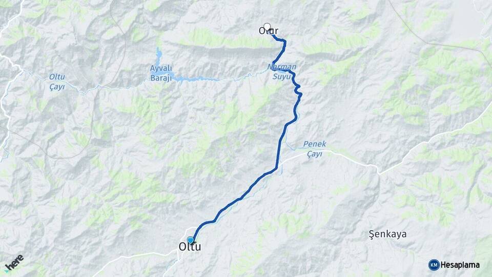 Erzurum Oltu Olur Arası Kaç Km - Yol Haritası