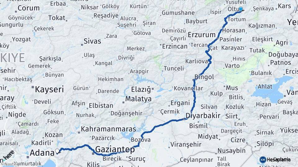 Erzurum Oltu Osmaniye Arası Kaç Km - Yol Haritası