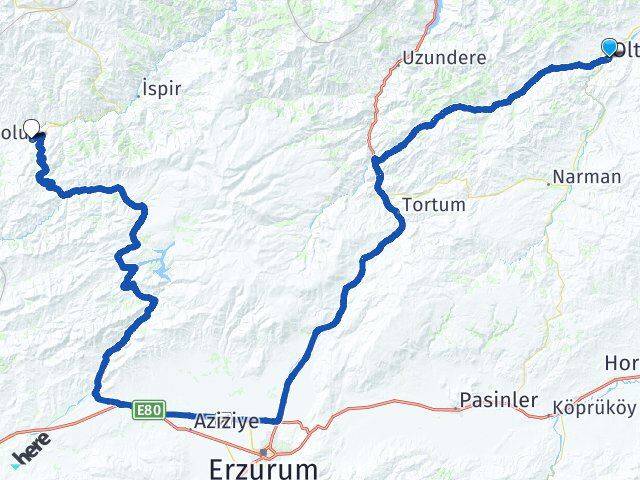 Erzurum Oltu Pazaryolu Arası Kaç Km - Yol Haritası