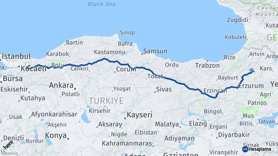 Erzurum Oltu Sakarya Arası Kaç Km - Yol Haritası
