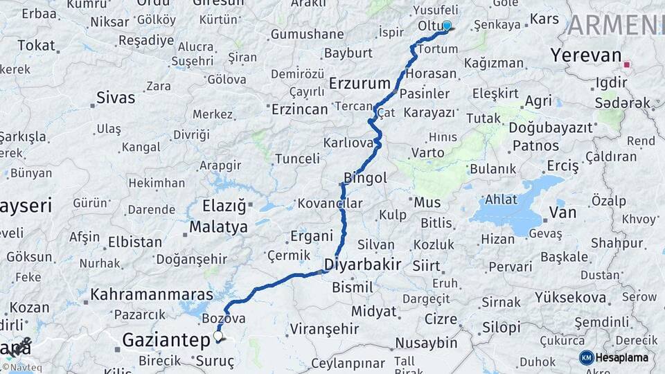 Erzurum Oltu Şanlıurfa Arası Kaç Km - Yol Haritası