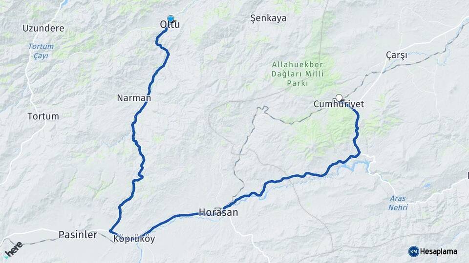 Erzurum Oltu Sarıkamış Kars Arası Kaç Km - Yol Haritası