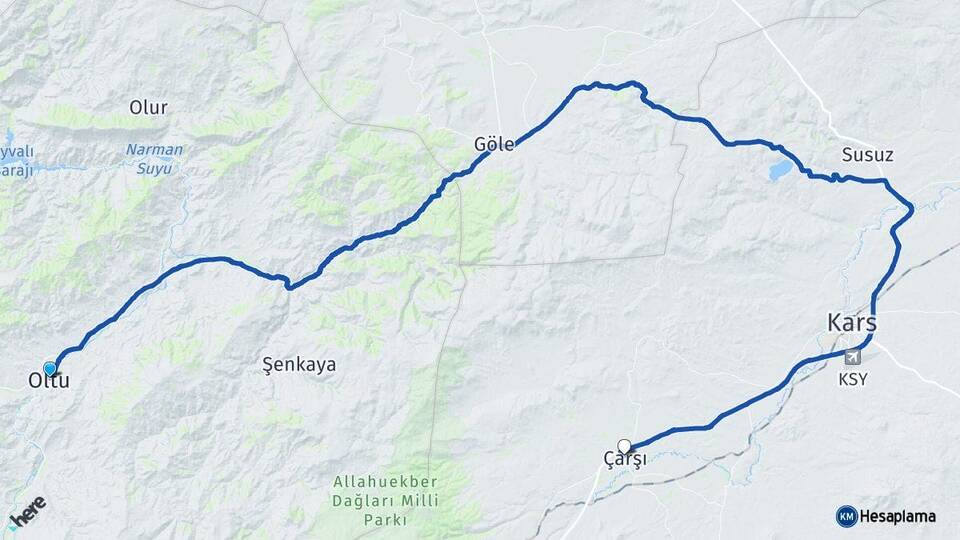 Erzurum Oltu Selim Kars Arası Kaç Km - Yol Haritası