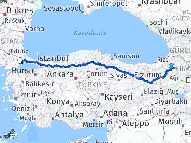 Erzurum Oltu Tekirdağ Arası Kaç Km - Yol Haritası