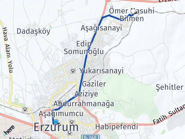 Erzurum Ömer Nasuhi Bilmen Yakutiye Arası Kaç Km - Yol Haritası