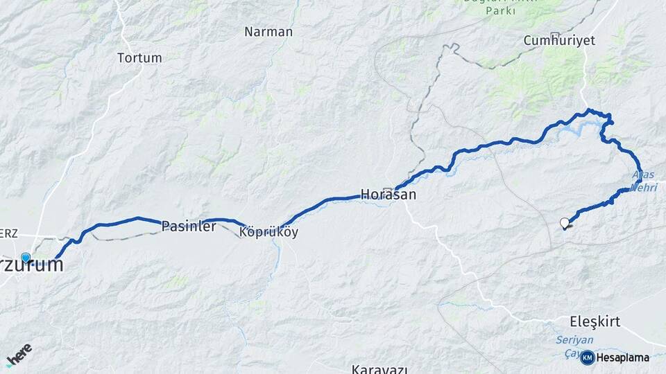 Erzurum Ortakale Sarıkamış Kars Arası Kaç Km - Yol Haritası