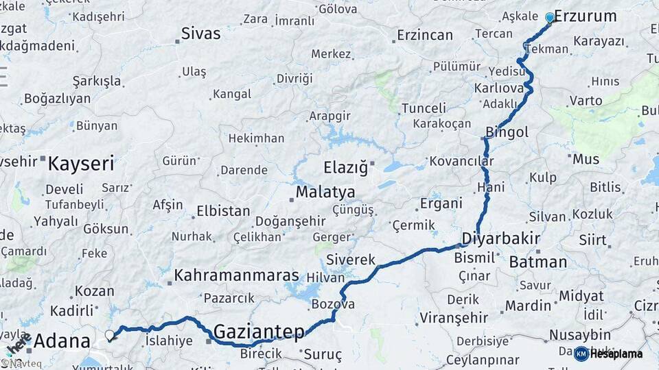 Erzurum Osmaniye Arası Kaç Km - Yol Haritası