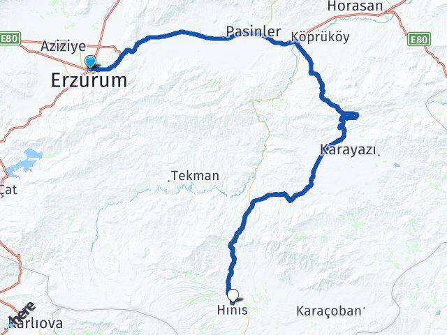 Erzurum Palandöken Hınıs Arası Kaç Km - Yol Haritası