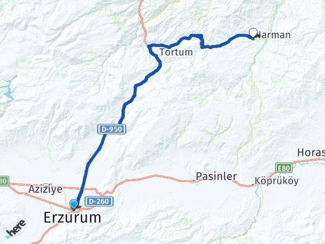 Erzurum Palandöken Narman Arası Kaç Km - Yol Haritası
