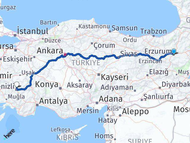 Erzurum Pamukkale Denizli Arası Kaç Km - Yol Haritası