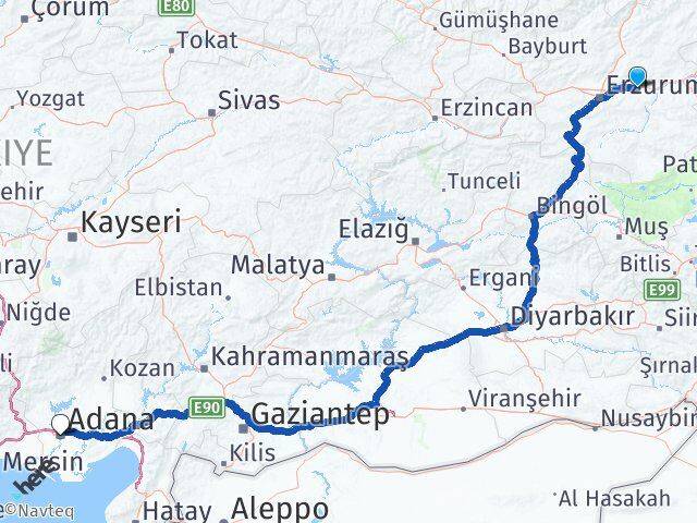 Erzurum Pasinler Adana Arası Kaç Km - Yol Haritası