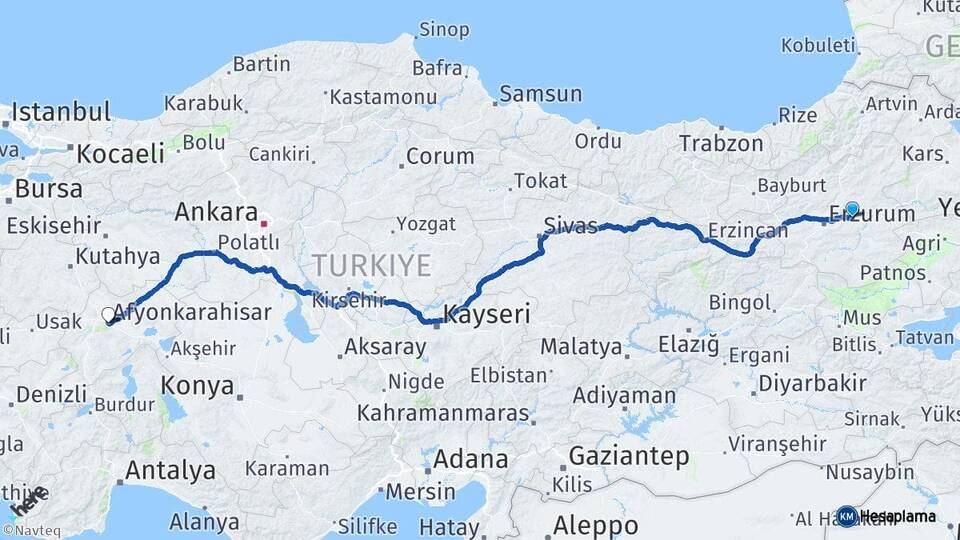 Erzurum Pasinler Afyonkarahisar Arası Kaç Km - Yol Haritası