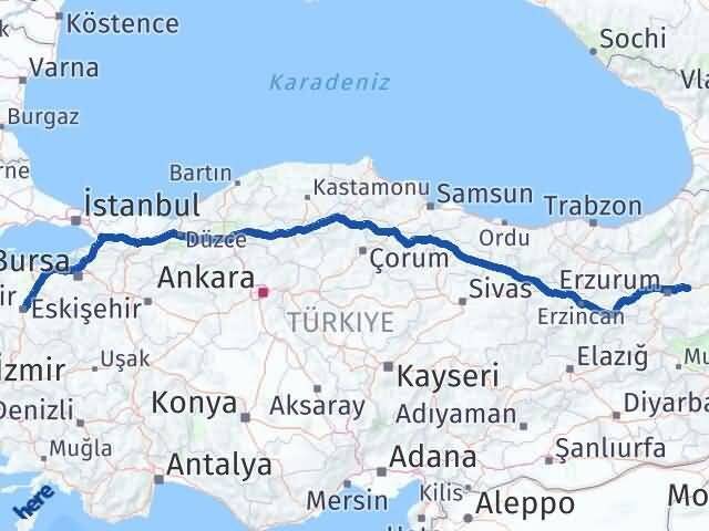 Erzurum Pasinler Balıkesir Arası Kaç Km - Yol Haritası