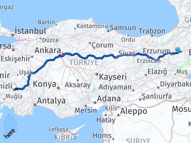 Erzurum Pasinler Denizli Arası Kaç Km - Yol Haritası
