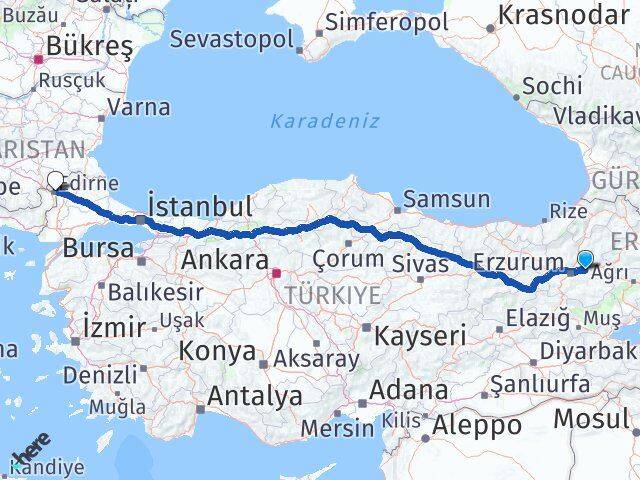 Erzurum Pasinler Edirne Arası Kaç Km - Yol Haritası