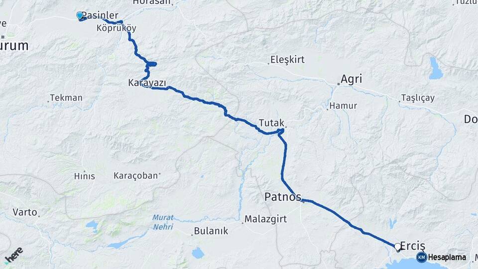 Erzurum Pasinler Erciş Van Arası Kaç Km - Yol Haritası