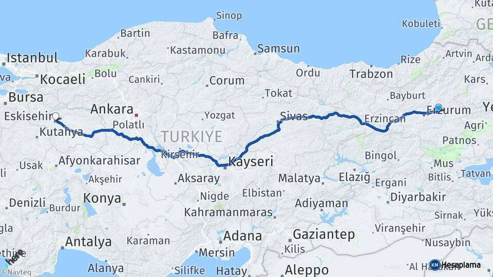 Erzurum Pasinler Eskişehir Arası Kaç Km - Yol Haritası