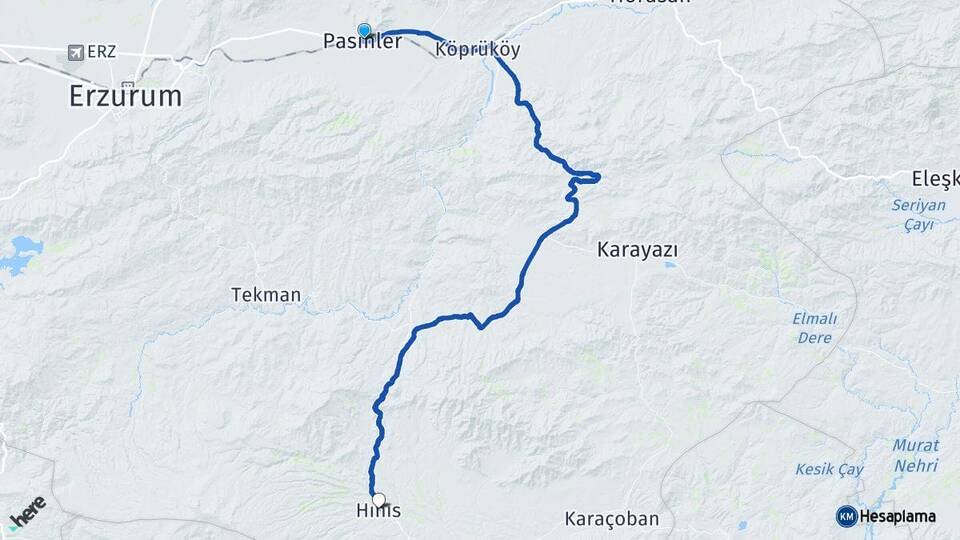 Erzurum Pasinler Hınıs Arası Kaç Km - Yol Haritası