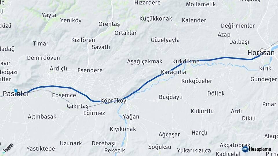 Erzurum Pasinler Horasan Arası Kaç Km - Yol Haritası