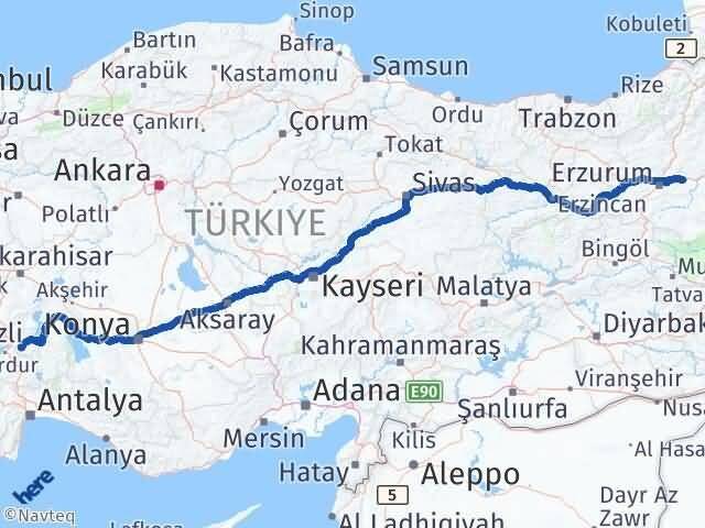 Erzurum Pasinler Isparta Arası Kaç Km - Yol Haritası