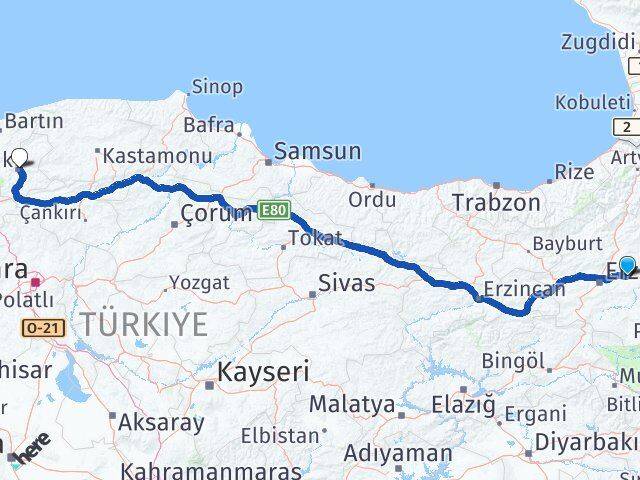 Erzurum Pasinler Karabük Arası Kaç Km - Yol Haritası