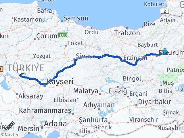 Erzurum Pasinler Kırşehir Arası Kaç Km - Yol Haritası