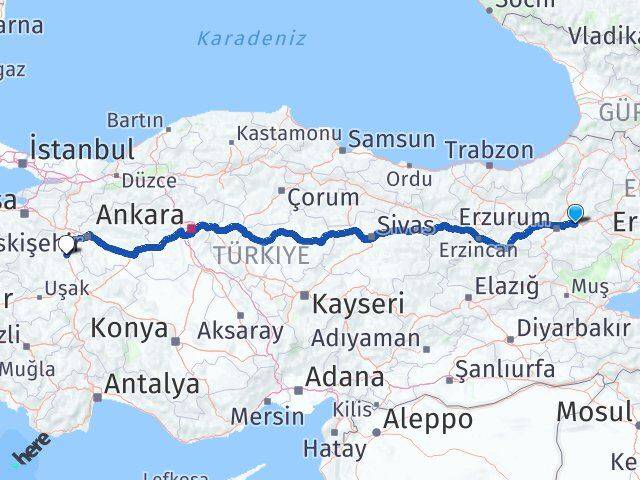 Erzurum Pasinler Kütahya Arası Kaç Km - Yol Haritası