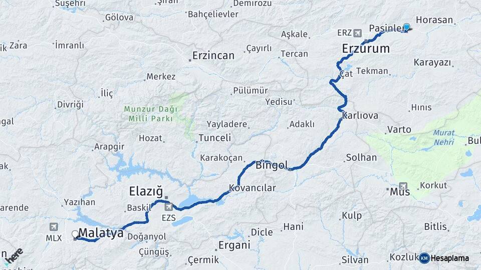 Erzurum Pasinler Malatya Arası Kaç Km - Yol Haritası