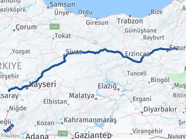 Erzurum Pasinler Nevşehir Arası Kaç Km - Yol Haritası