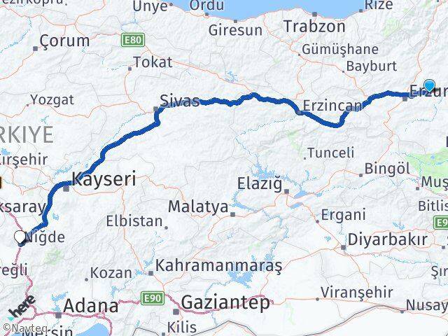 Erzurum Pasinler Niğde Arası Kaç Km - Yol Haritası