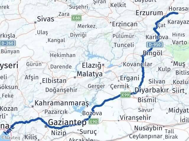 Erzurum Pasinler Osmaniye Arası Kaç Km - Yol Haritası