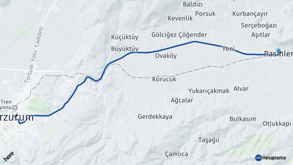 Erzurum Pasinler Yakutiye Arası Kaç Km - Yol Haritası