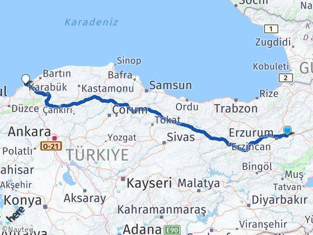 Erzurum Pasinler Zonguldak Arası Kaç Km - Yol Haritası