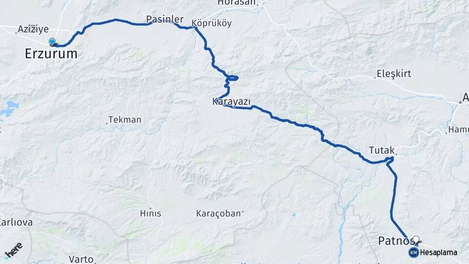 Erzurum Patnos Ağrı Arası Kaç Km - Yol Haritası