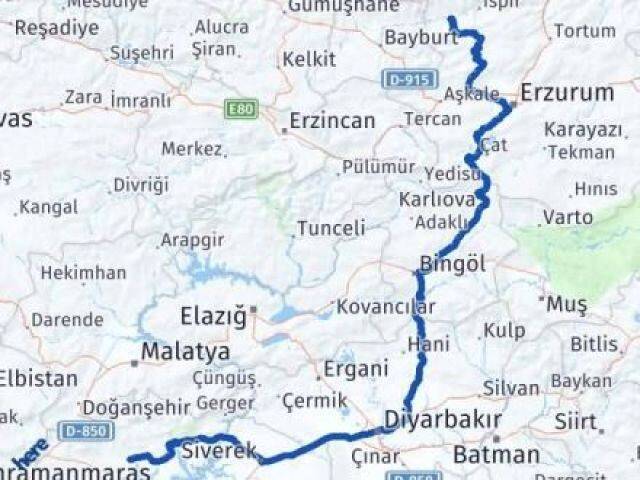Erzurum Pazaryolu Adıyaman Arası Kaç Km - Yol Haritası