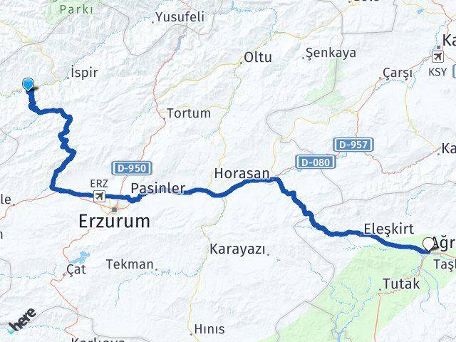 Erzurum Pazaryolu Ağrı Arası Kaç Km - Yol Haritası